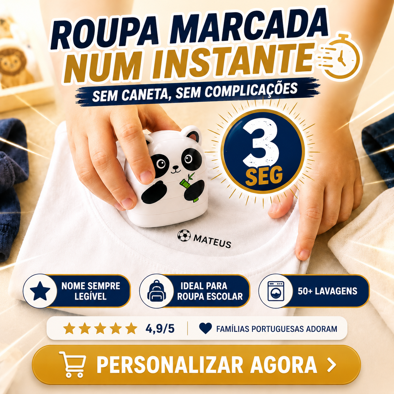 Roupa marcada com o Carimbo personalizado