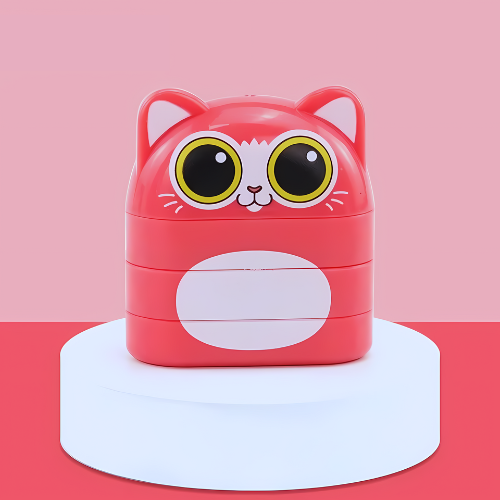 Carimbo com nome personalizado para crianças – modelo gato para identificar roupas e cadernos